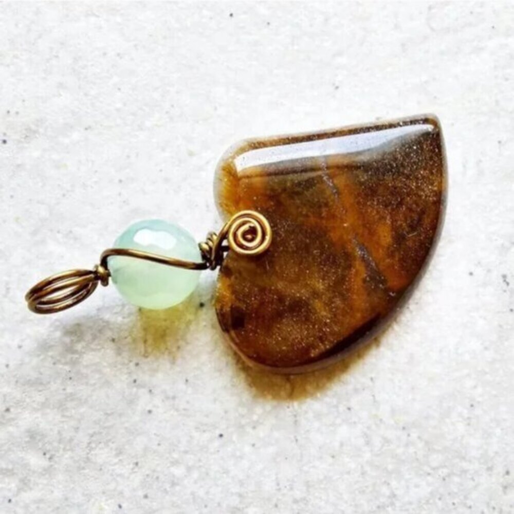 Brown Jasper Heart Pendant • Seafoam Agate Accent • Handmade Mother’s Day Gift